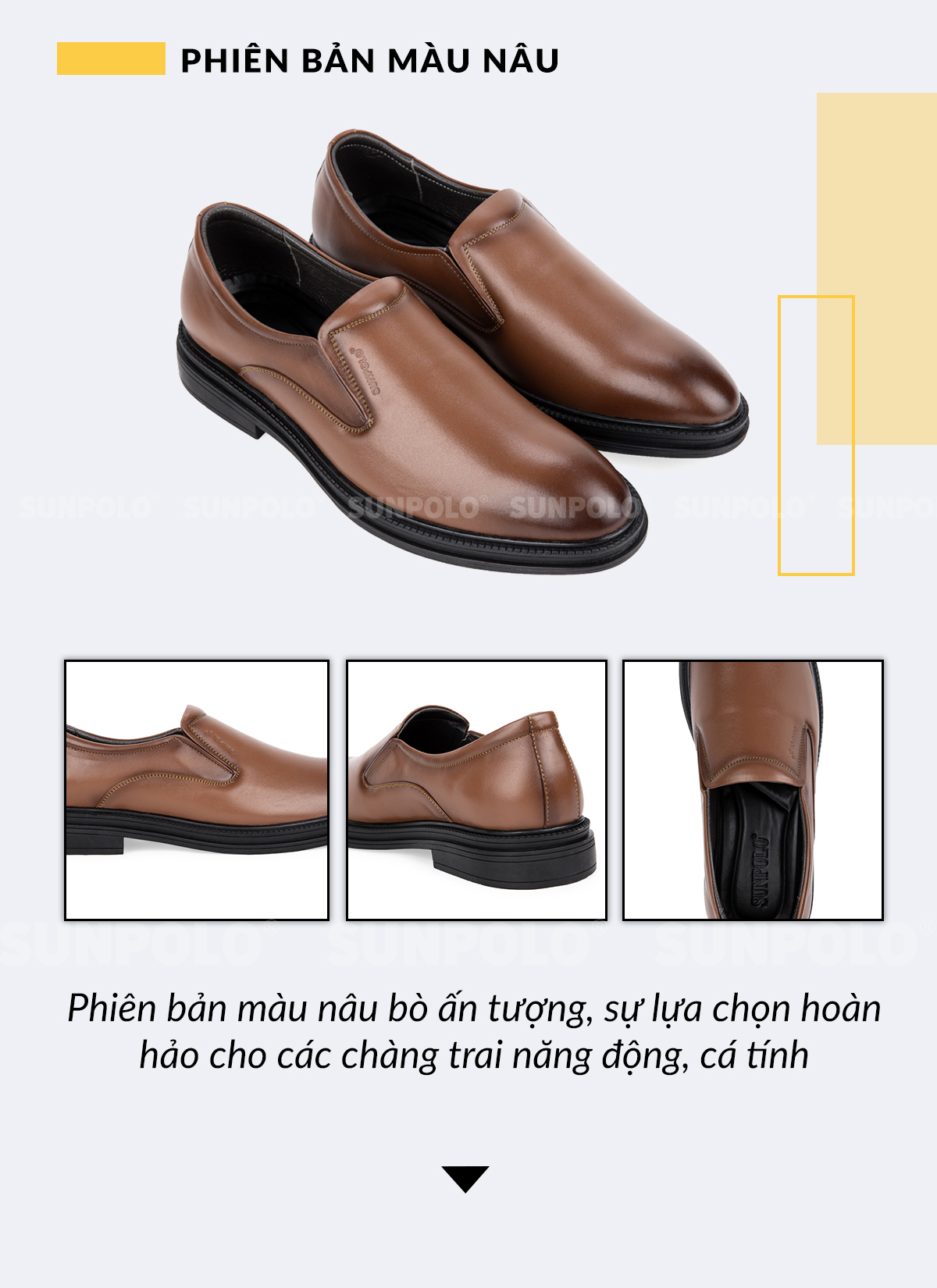 Giày Tây Nam Da Bò SUNPOLO SPH297 - Phiên bản màu nâu
