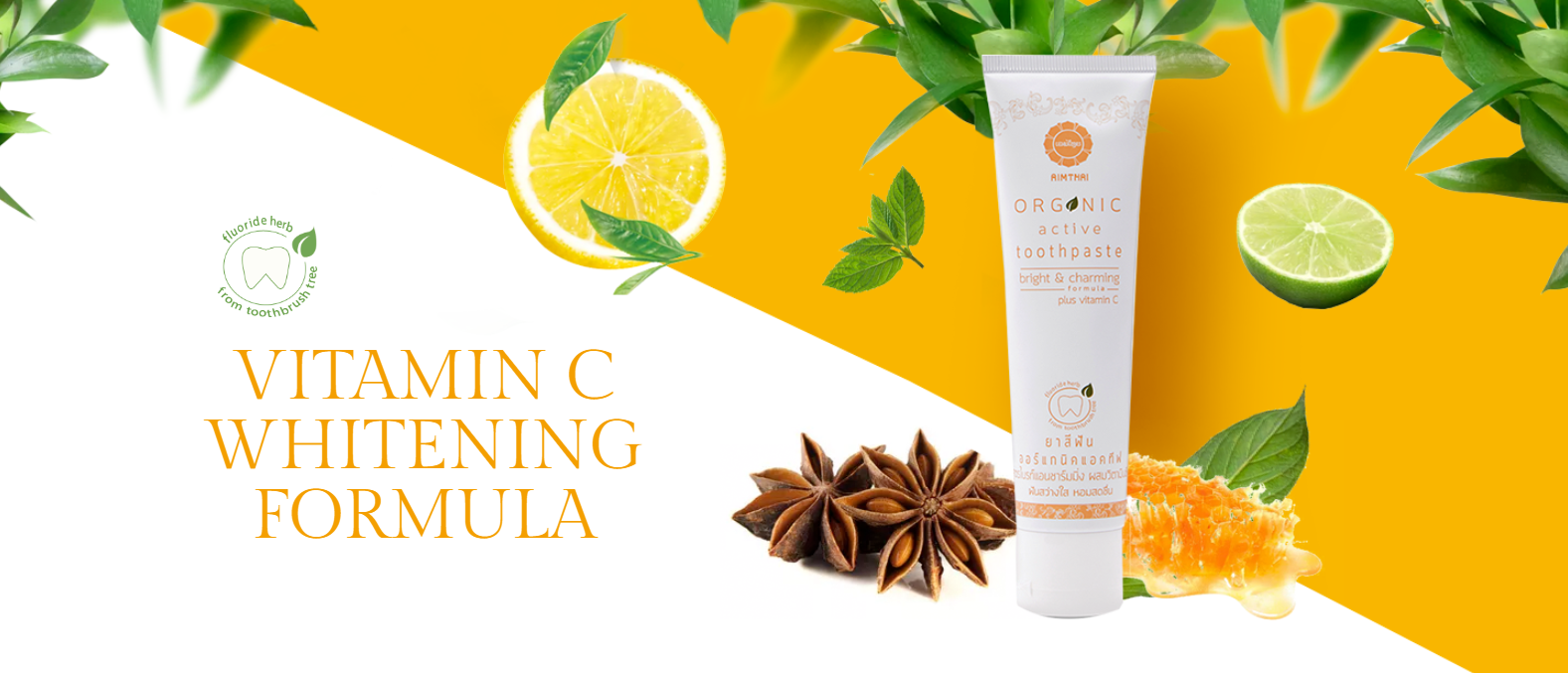 Kem Đánh Răng Thảo Dược Aimthai Organic Toothpaste Plus Vit C Whitening chiết xuất tinh dầu thảo dược organic giúp thơm miệng, làm trắng răng, ngừa mảng bám và giảm nhiệt miệng (Công thức làm trắng Plus Vit C) 1 Kem Đánh Răng Thảo Dược Aimthai Organic Toothpaste Plus Vit C Whitening chiết xuất tinh dầu thảo dược organic giúp thơm miệng, làm trắng răng, ngừa mảng bám và giảm nhiệt miệng (Công thức làm trắng Plus Vit C) 1