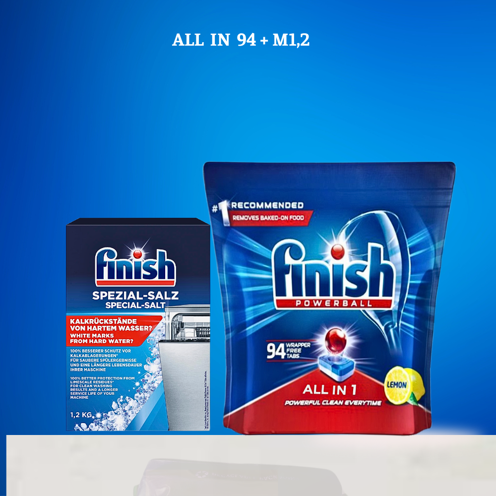 COMBO FINISH: Viên rửa bát All in one 90 viên + Muối 1,2kg