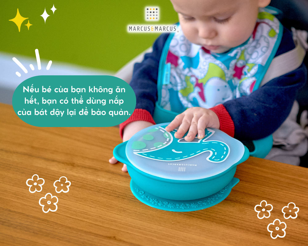 Bát tập ăn silicon có nắp và đế hút chân không chống đổ cho bé Marcus & Marcus, từ 12 tháng - Ollie