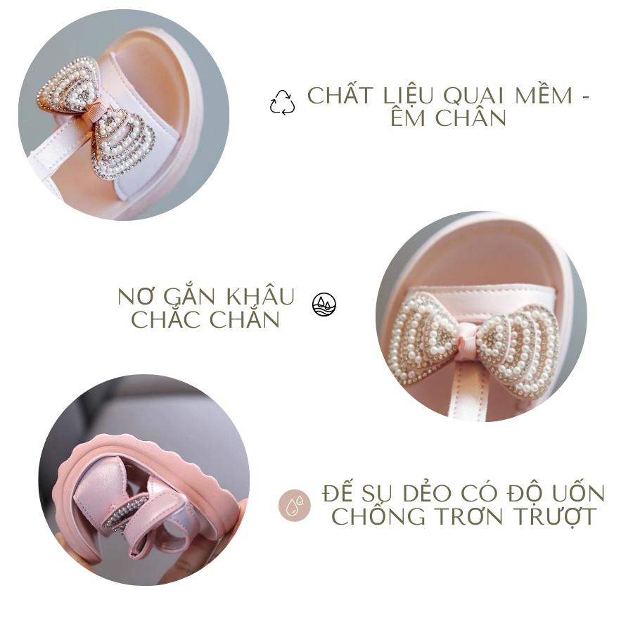 Dép quai hậu sandal bé gái quai ngang thời trang chất da PU mềm êm màu hồng gắn nơ công chúa duyên dáng và dễ thương phù hợp cho trẻ em 1 - 12 tuổi đi học đi biển phong cách Hàn Quốc SG65