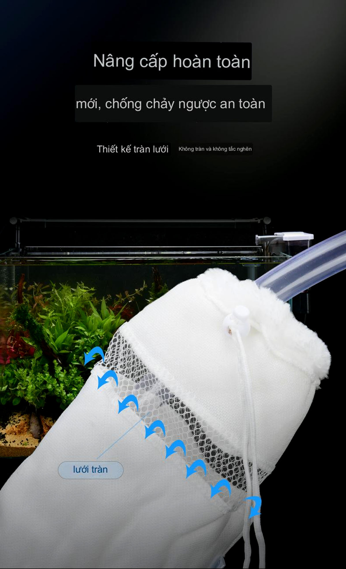 Túi Lọc Hồ Cá Loại To 20x54cm, 2 lớp siêu dầy, loại bỏ cặn bẩn, chống tràn bể cá