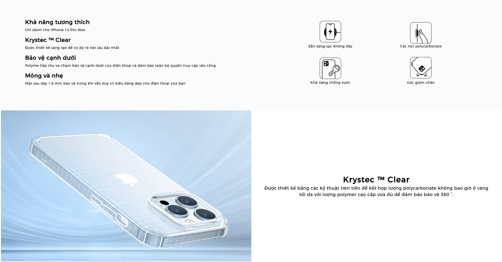 Ốp Lưng cho iPhone 14 Pro / iPhone 14 Pro Max ESR Krystec Clear Case - Hàng Chính Hãng