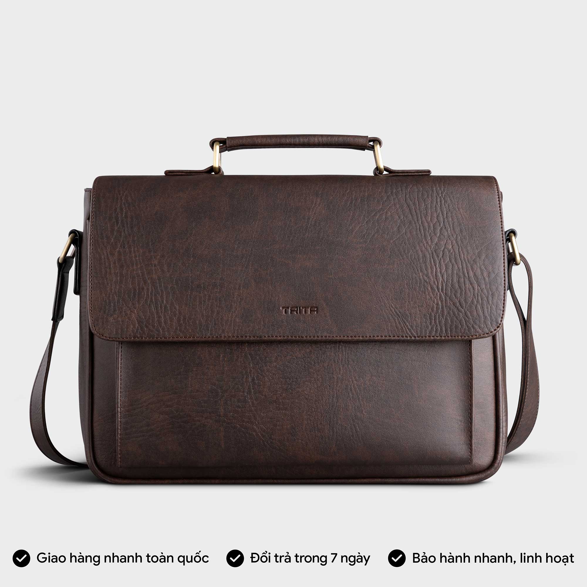 Túi Trita ( Thời trang nam nắp gập phối quai trên - Túi đeo chéo da RTN8 )