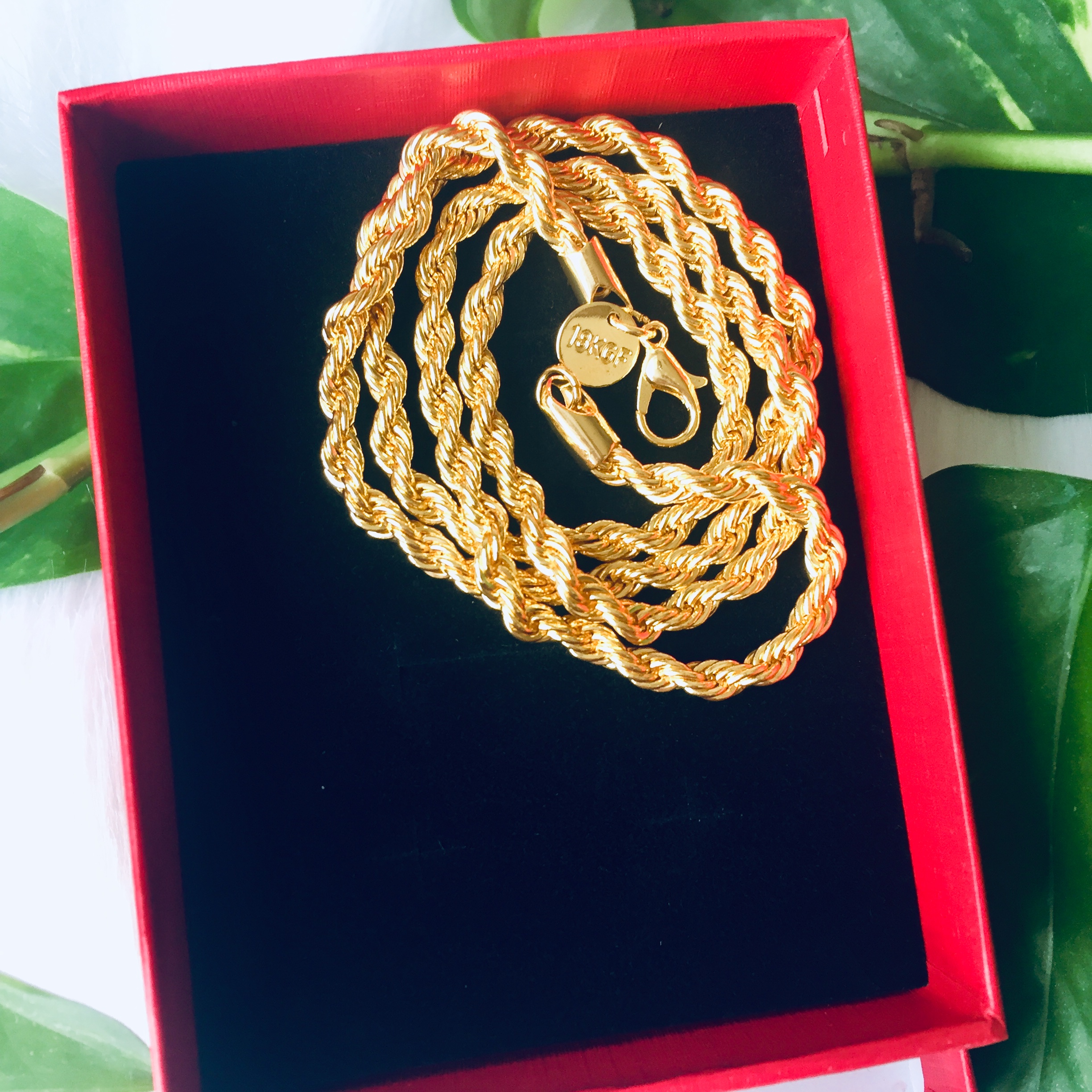 Bộ Trang sức mạ vàng 18K, Phong cách châu Âu, Kiểu xoắn, cỡ dây 3li, kèm hộp đựng lót nhung gấm