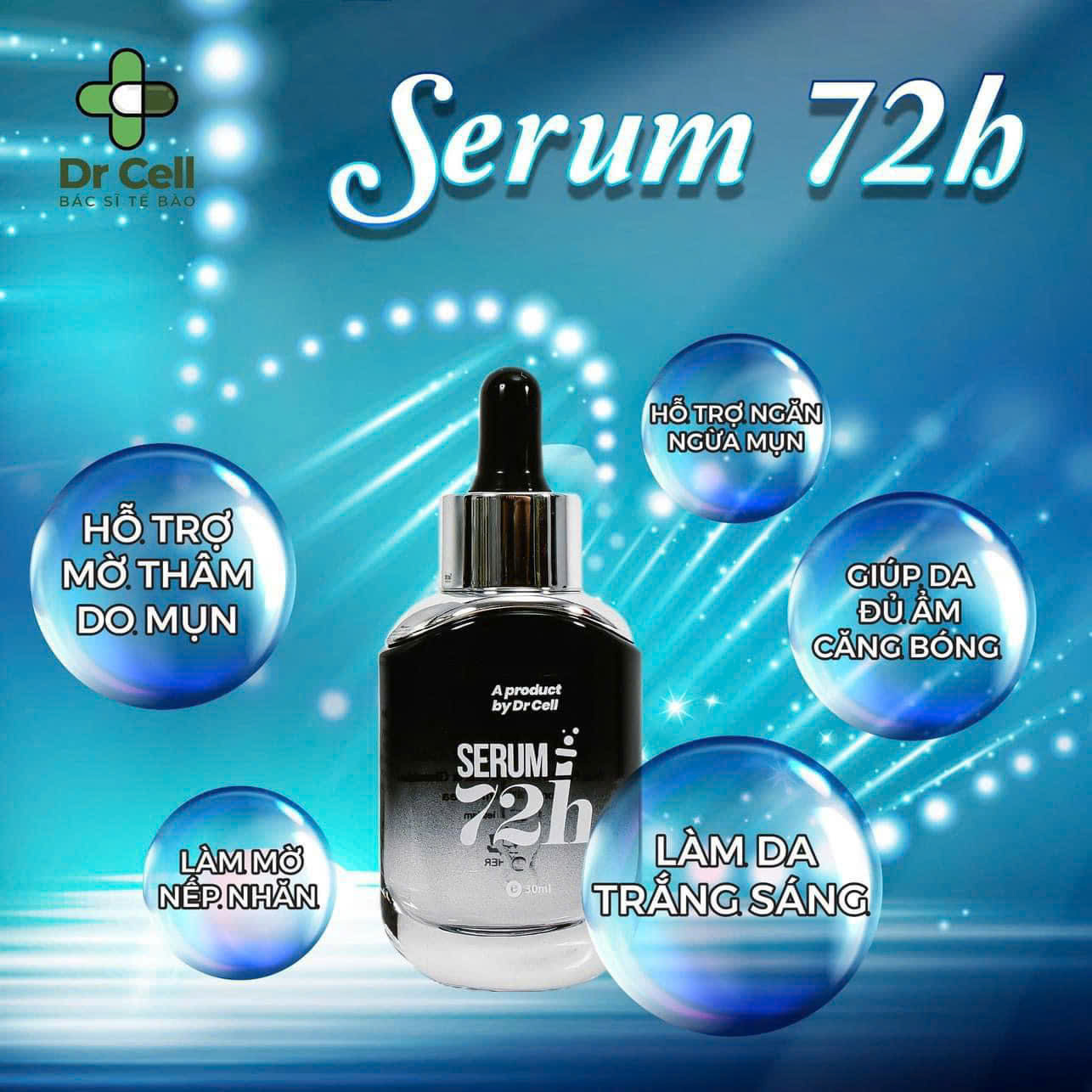 Serum 72h Dr Cell 30ml dưỡng trắng cấp ẩm căng bóng da - Hàng Chính Hãng