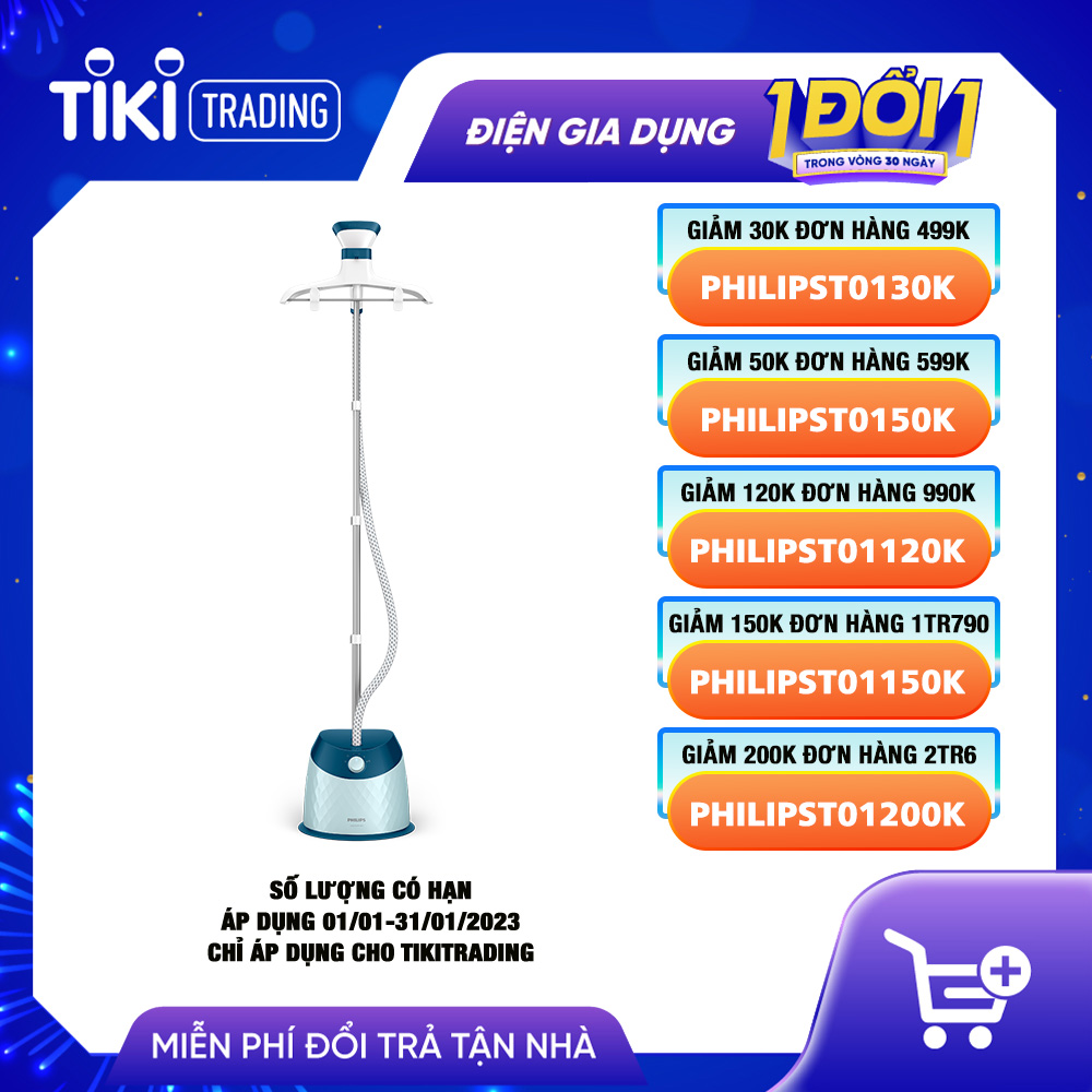 Bàn Ủi Hơi Nước Đứng Philips GC518 1600W - Xanh Ngọc - Hàng chính hãng