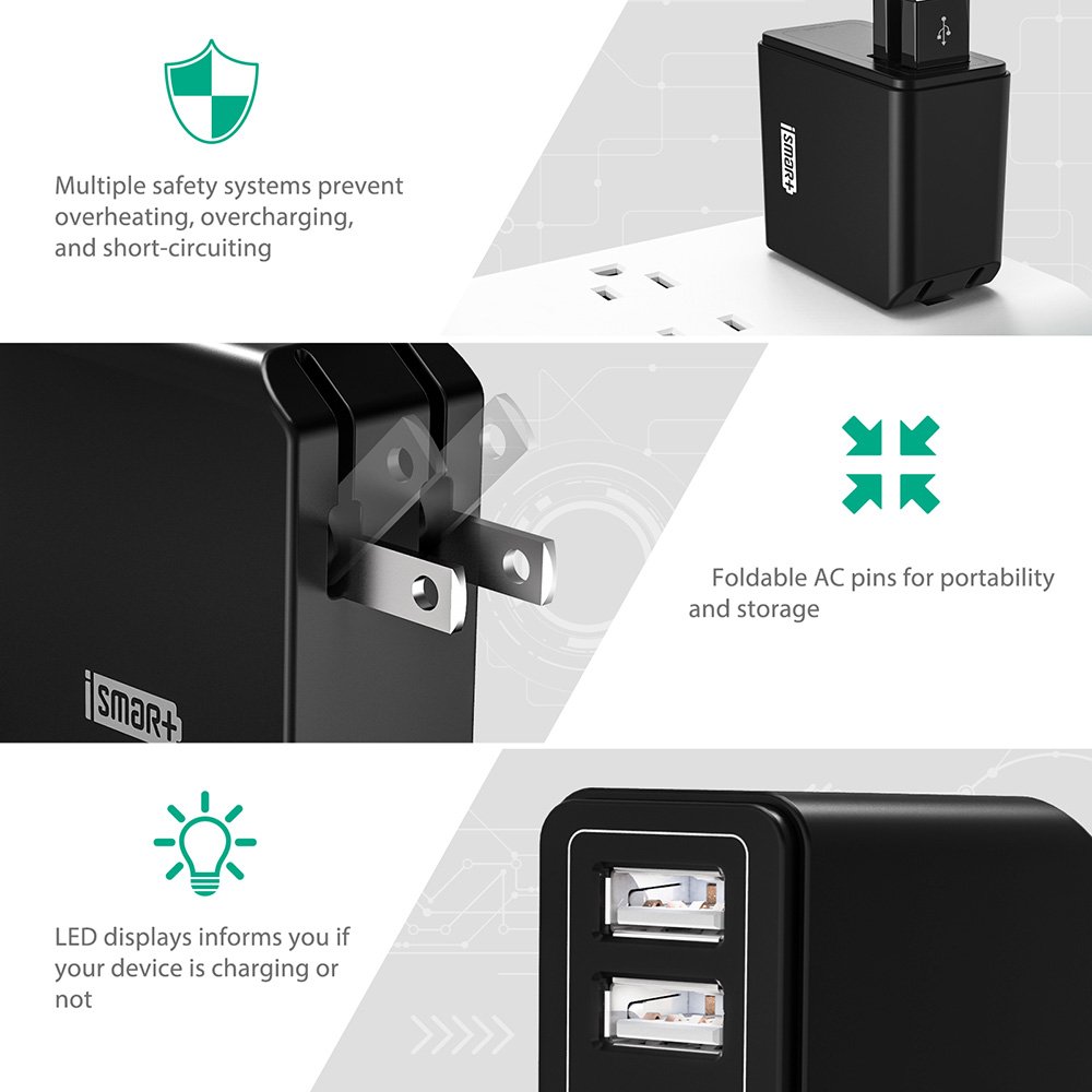 Adapter Sạc 2 Cổng 24W RAVPower RP-PC019 - Hàng Chính Hãng