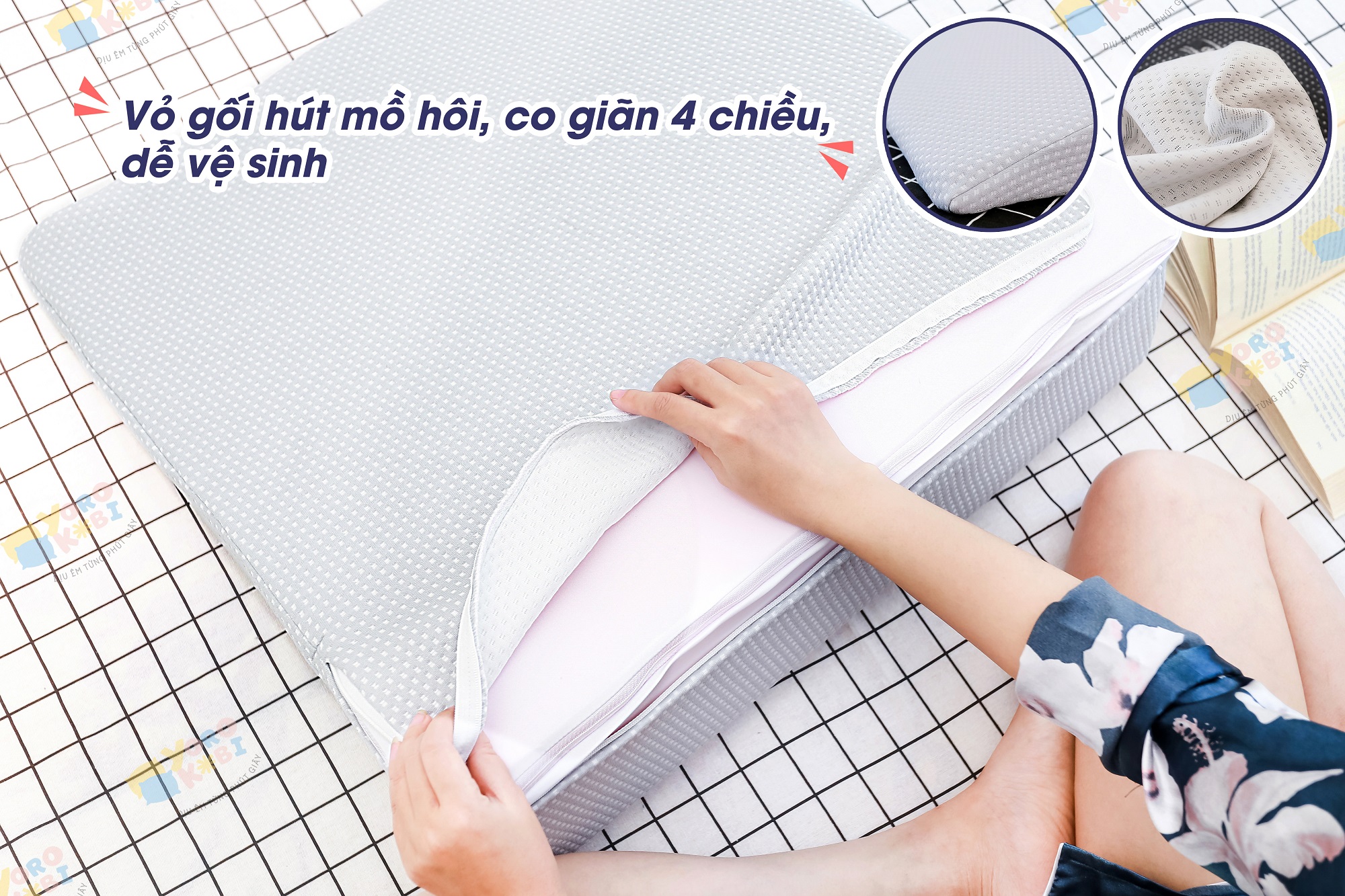 GỐI TRÀO NGƯỢC DẠ DÀY NGƯỜI LỚN YOROKOBI CẢI TIẾN CHỐNG TRƯỢT, KÍCH THƯỚC 60X60X16CM (Bo tròn), HỖ TRỢ TRÀO NGƯỢC ACID, Ợ CHUA, THOÁI HÓA CỘT SỐNG CỔ, HÀNG THƯƠNG HIỆU 7