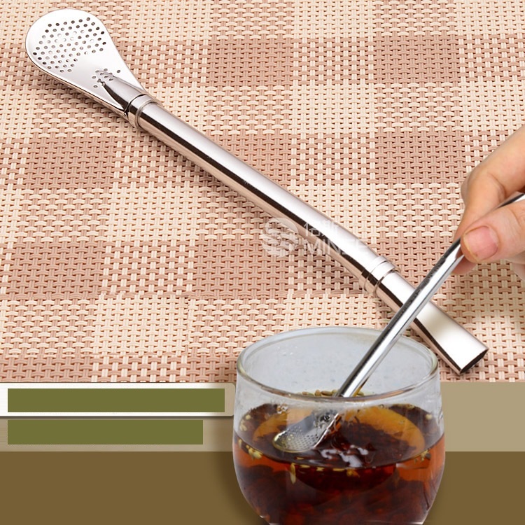 Ống Hút Kiêm Muỗng Inox Dài 16cm Tiện Lợi