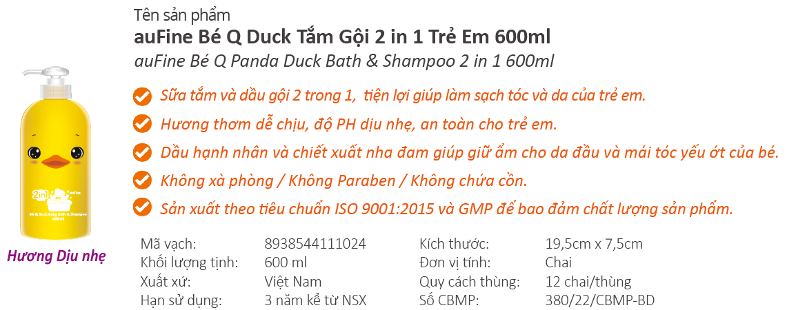 aufine bé q duck tắm gội 2 in 1 trẻ em 600ml 2