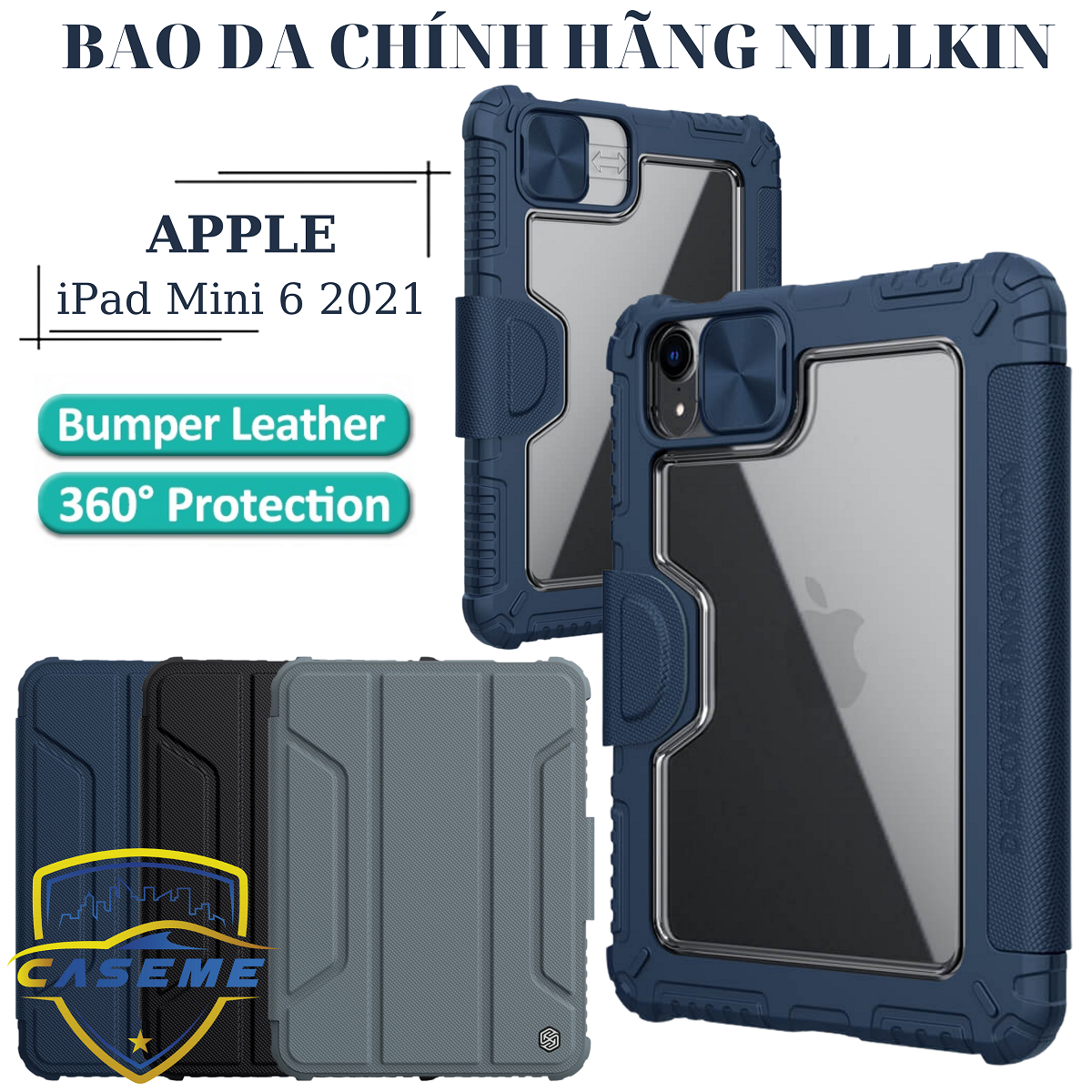 Bao da dành cho iPad Mini 6 2021 hàng chính hãng Nillkin Bumper Leather có nắp bảo vệ camera