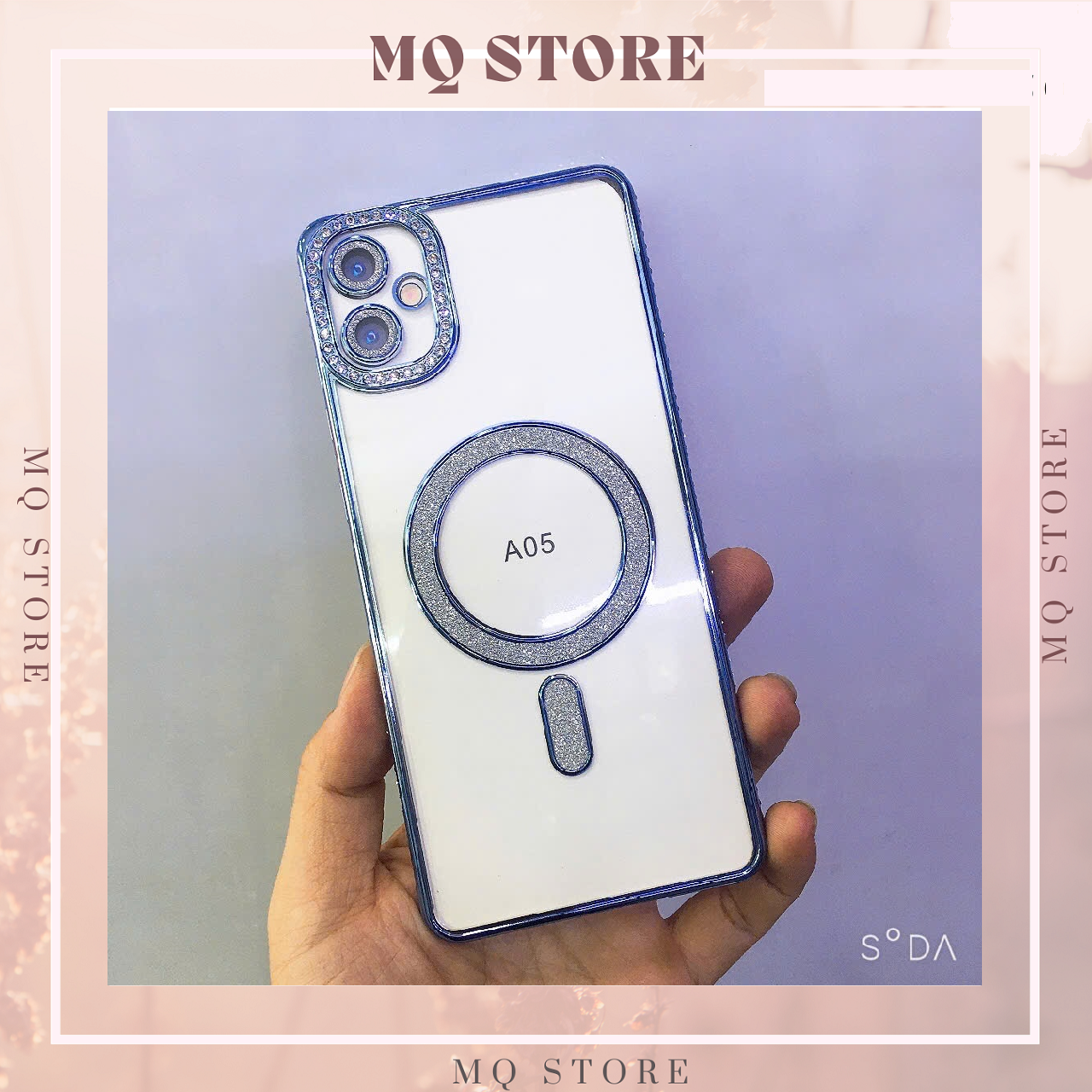 Ốp lưng cho Samsung A05 viền màu đính đá, vòng sạc không dây kim tuyến sang trọng ( hàng chính hãng)
