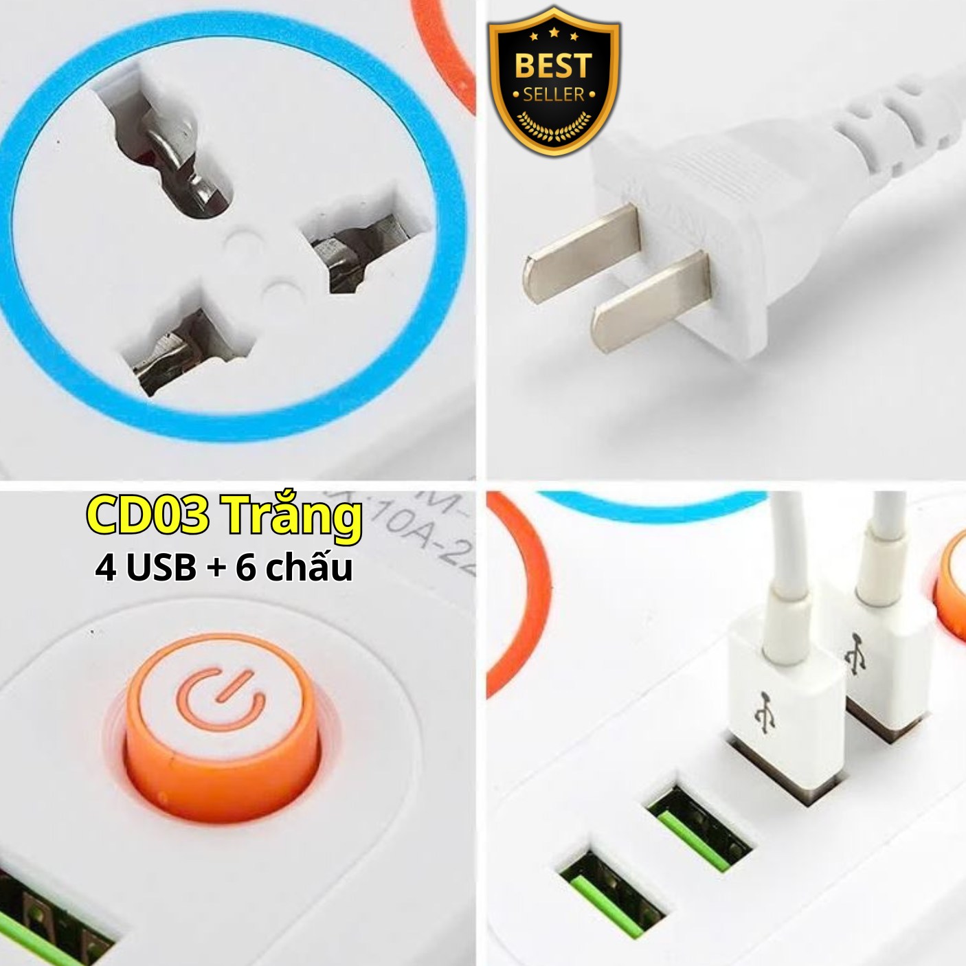 Ổ Cắm Điện USB Đa Năng Cao Cấp Chống Giật Dây Dài 0.9m – 1.1m và 1.8m, Ổ Cắm Điện Công Suất 2500W Có Chốt An Toàn