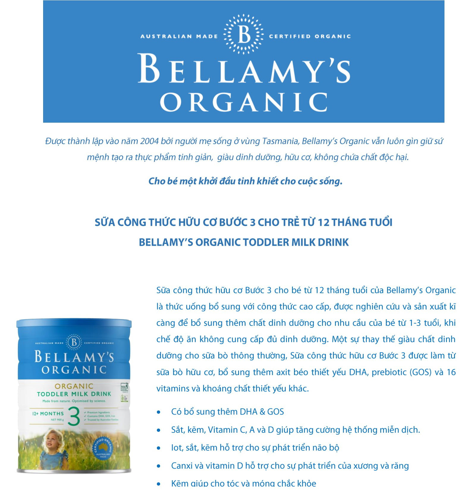 Sữa Công Thức Hữu Cơ Bước 3 Bellamy's Organic (900g)