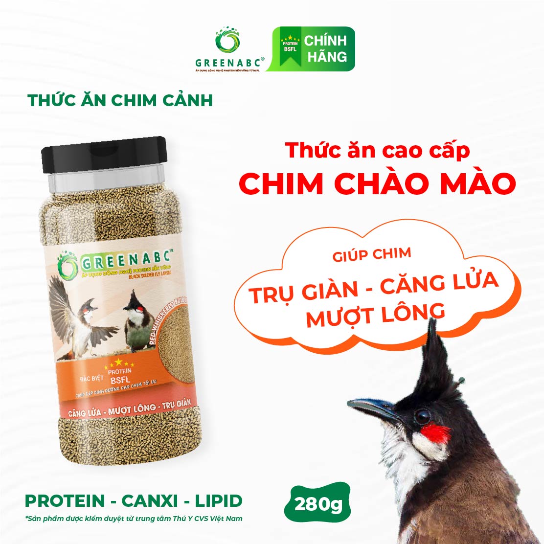 Cám Chim Chào Mào GREENABC - Căng lửa, trụ giàn,... - Hộp 280g