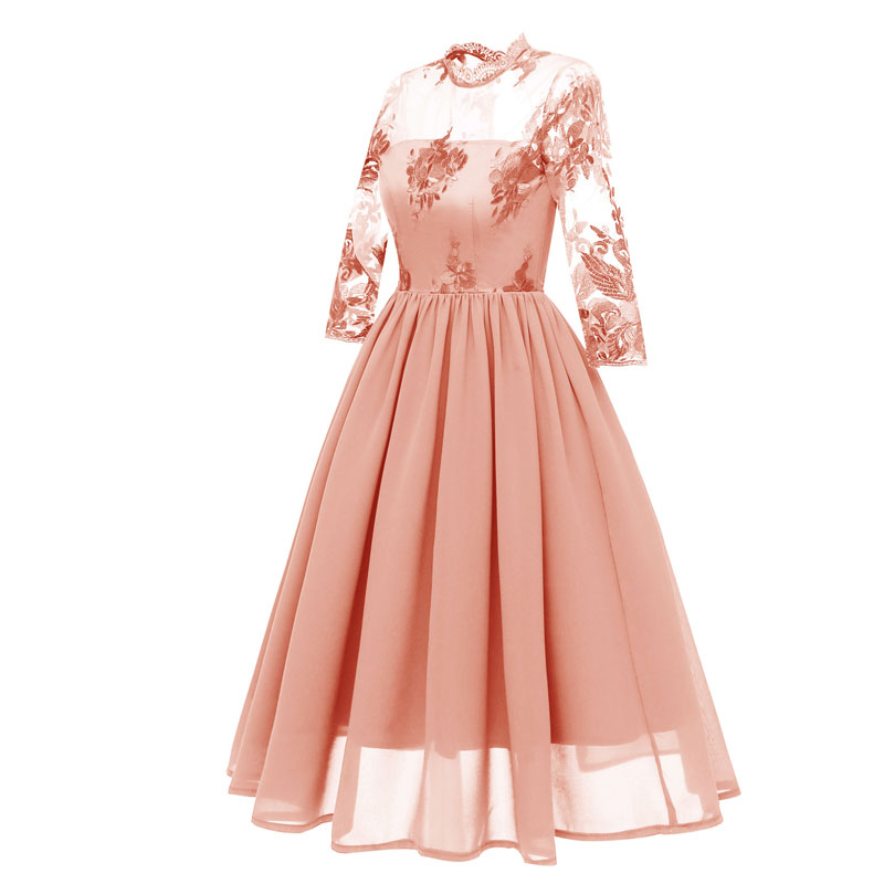2019 Fashion Luxury Women Applique Dresses Elegant O-Neck Female Party Prom Dress Ball Gown