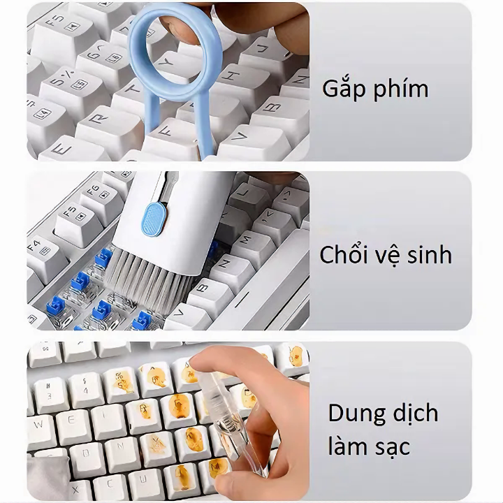 Bộ dụng cụ vệ sinh bàn phím máy tính, laptop, máy ảnh, tai nghe đa năng 7in1 nhỏ gọn tiện lợi, dễ dàng mang theo - Hàng chính hãng