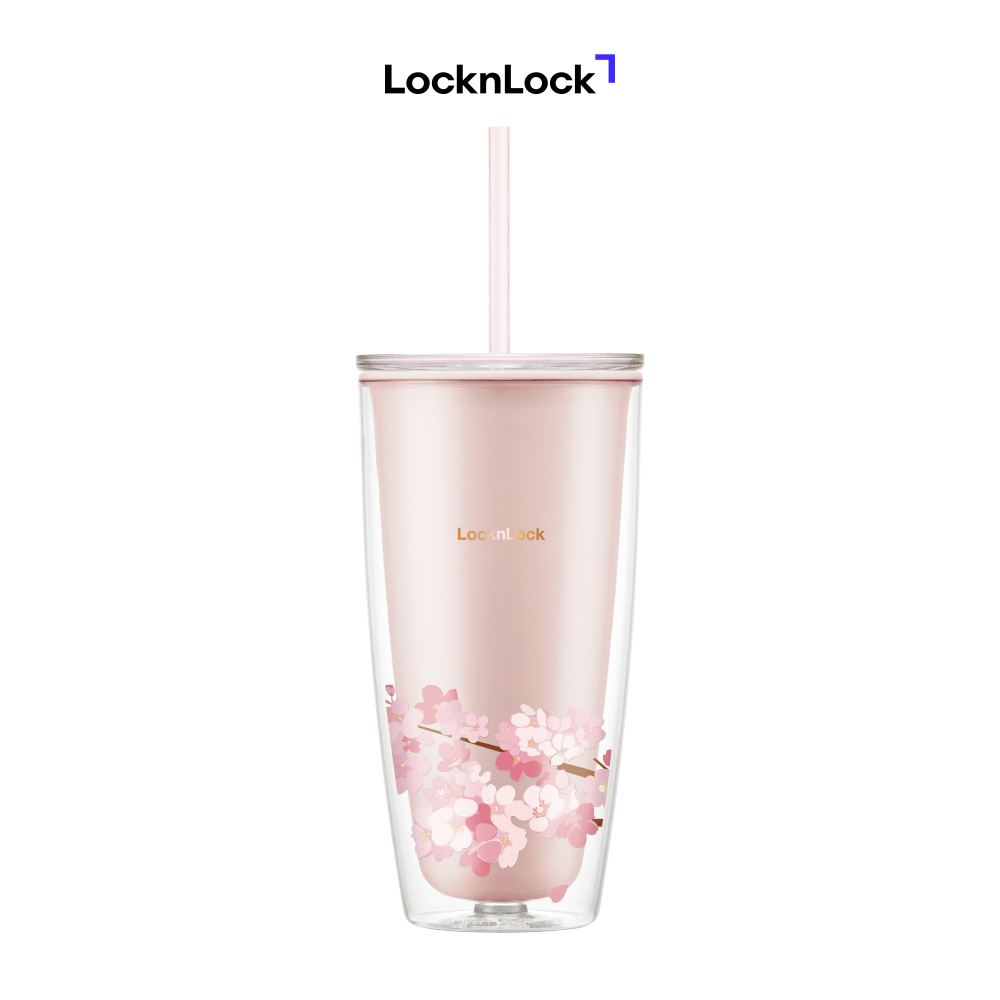 Ly Nhựa 2 Lớp LocknLock Double Wall Cold Cup Cherry Blossom 750ml HAP509PIK – Màu Hồng