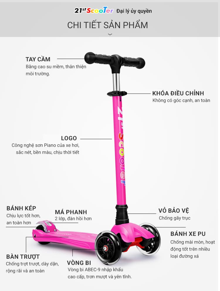 xe trượt 3 bánh 21st scooter candy cho bé từ 2-3-12 tuổi có đèn LED phát sáng