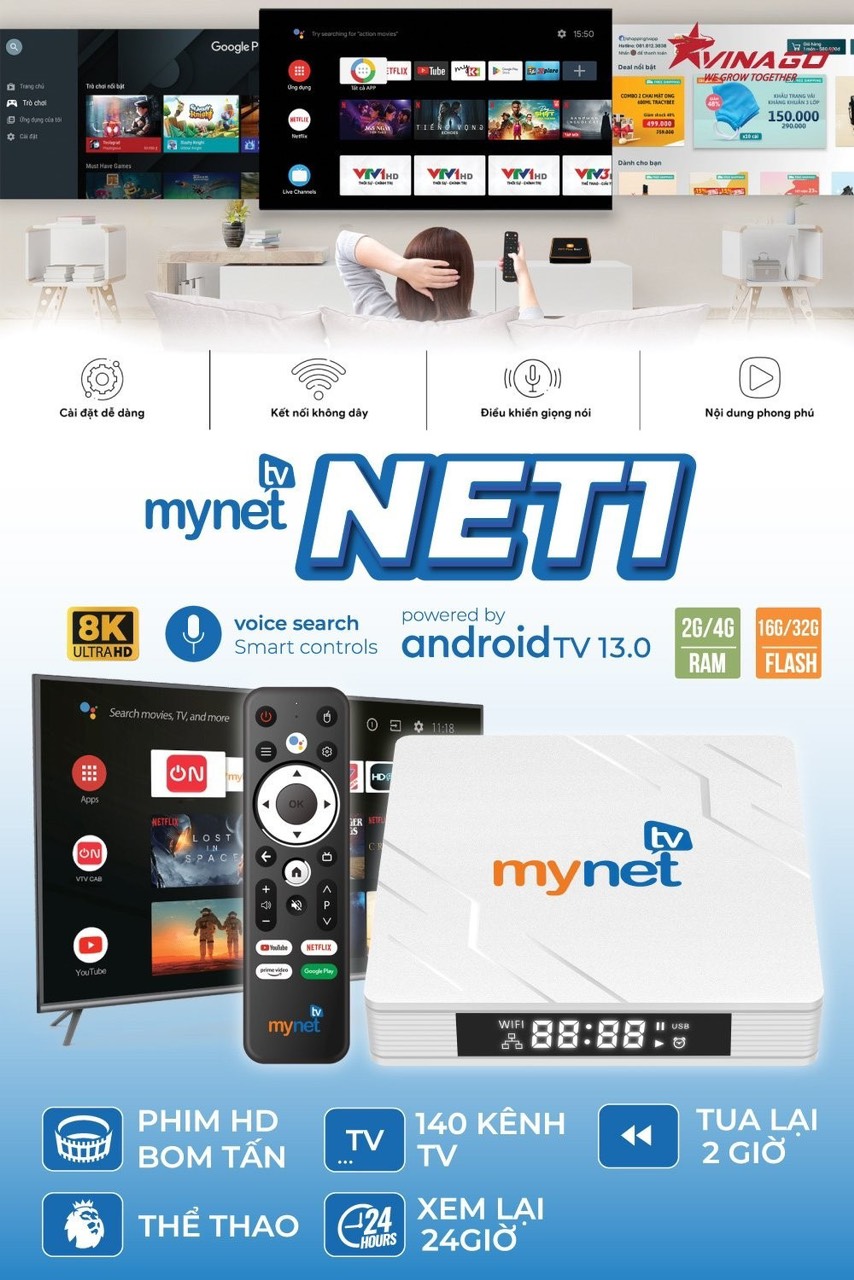 Đầu Android TVbox Mytv net Phiên bản Ram 2G/16G 4G/32G điều khiển IR- Xem 200 Kênh truyền hình miễn phí - Hàng Chính Hãng