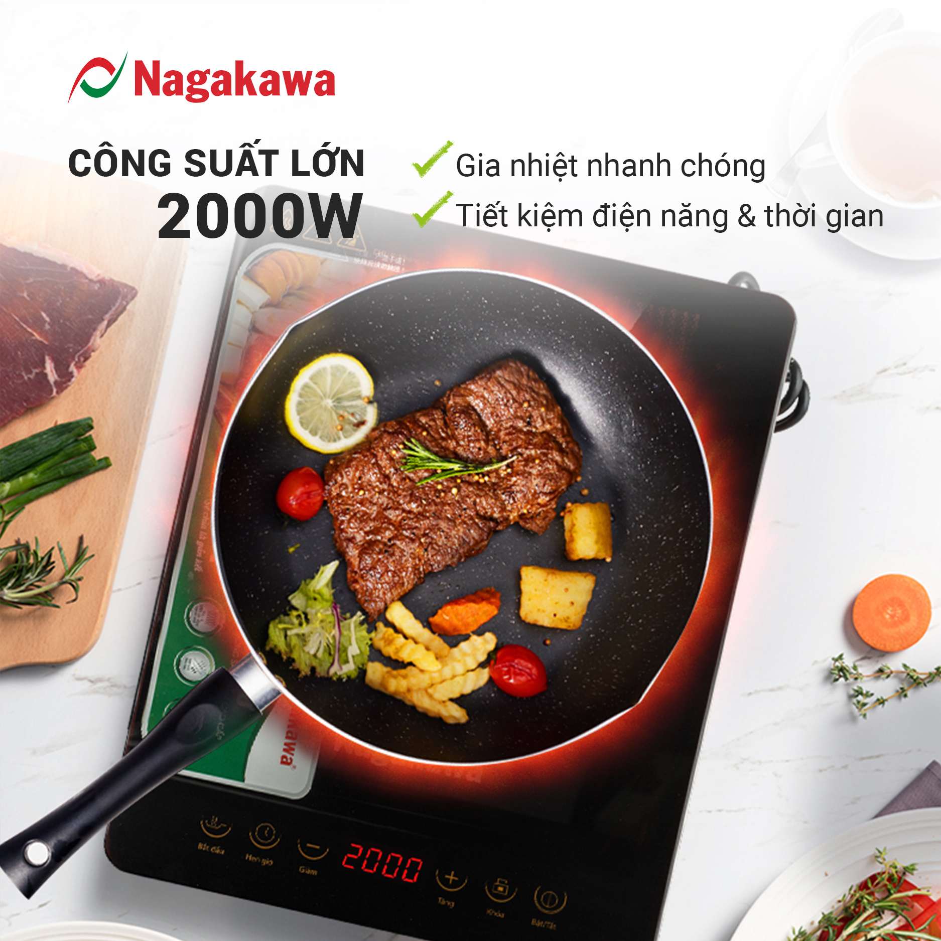 Bếp Từ Đơn Nagakawa NAG0704 (2000W) - Kèm Nồi Lẩu - Hàng Chính Hãng