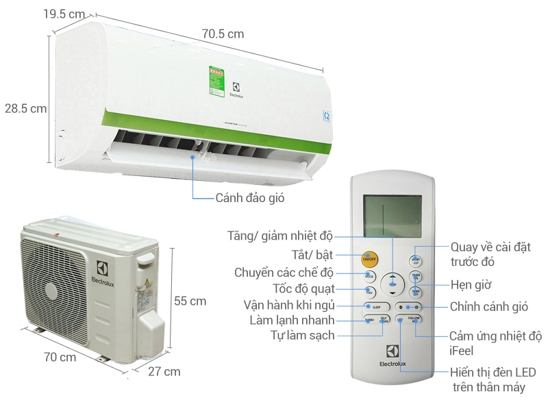Điều hòa Inverter Electrolux ESV09CRR-C7 (9.000BTU) - Hàng chính hãng - Chỉ giao tại Hà Nội