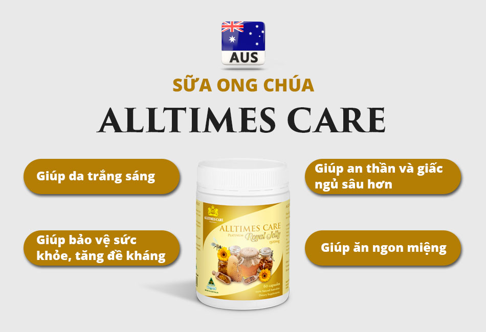 Thực Phẩm Chức Năng Viên Uống Sữa Ong Chúa Alltimes Care Platinum Royal Jelly 1500mg (Hộp 60 Viên)