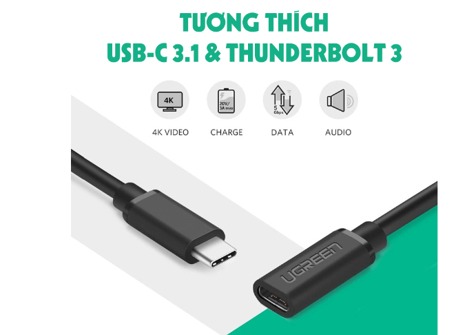 Cáp usb type c nối dài 50CM Ugreen UC40574ED008 Hàng chính hãng