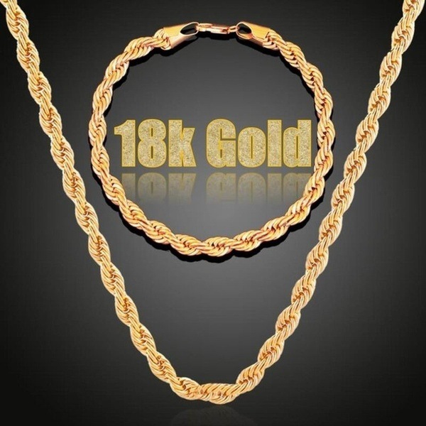 Bộ Trang sức mạ vàng 18K, Phong cách châu Âu, Kiểu xoắn, cỡ dây 3li, kèm hộp đựng lót nhung gấm