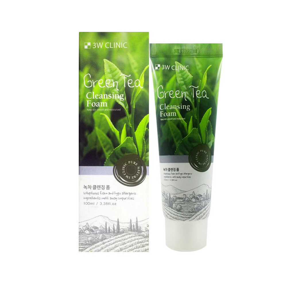 Sữa Rửa Mặt 3W CLINIC Green Tea Cleansing Foam Trà Xanh + Tặng Kèm Bông Tẩy Trang JOMI Nhật 80 Miếng 1