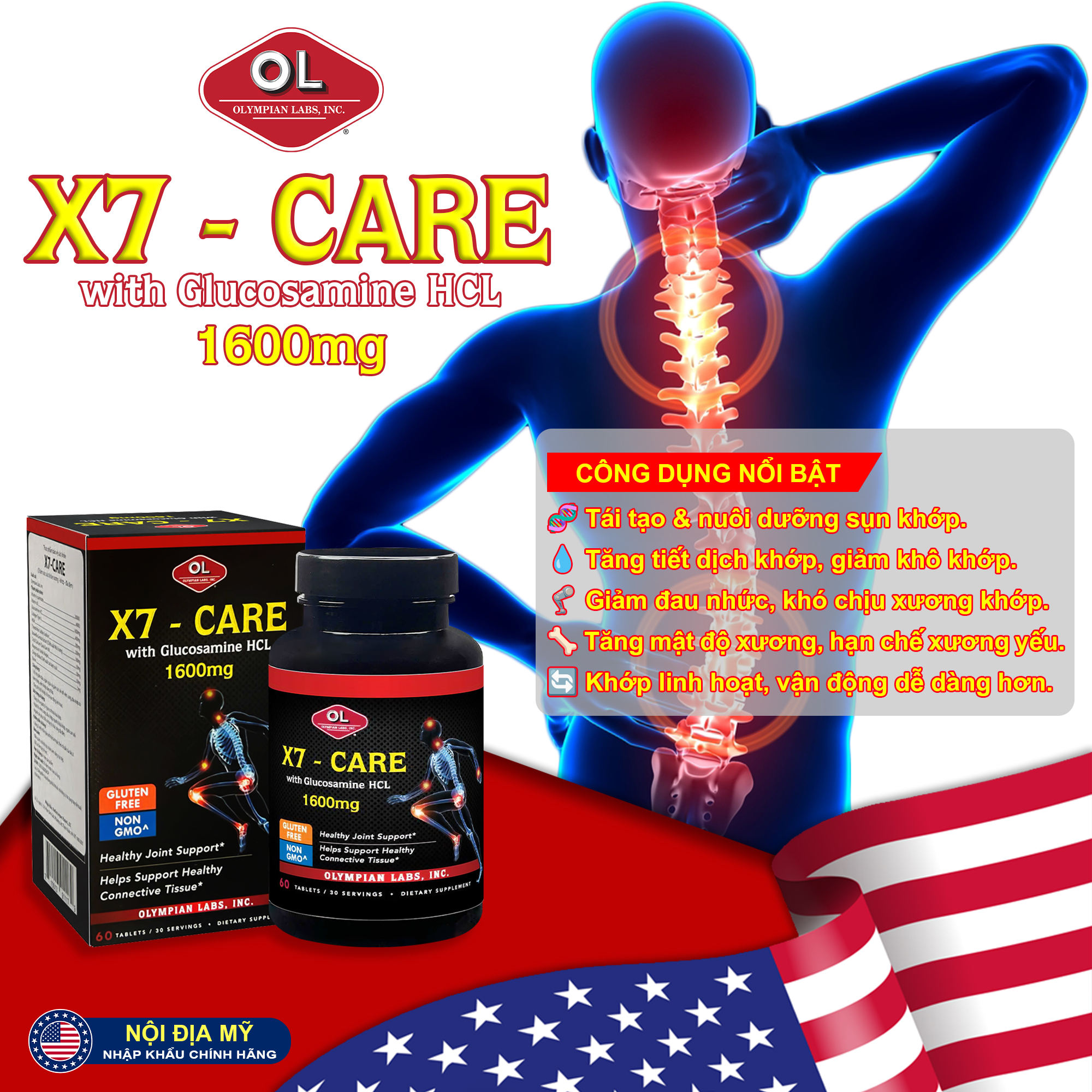 X7-Care Olympian Labs Mỹ – 60V | Tăng Dịch Khớp, Tái Tạo Sụn, Giảm Đau Nhức, Ngừa Thoái Hóa Khớp