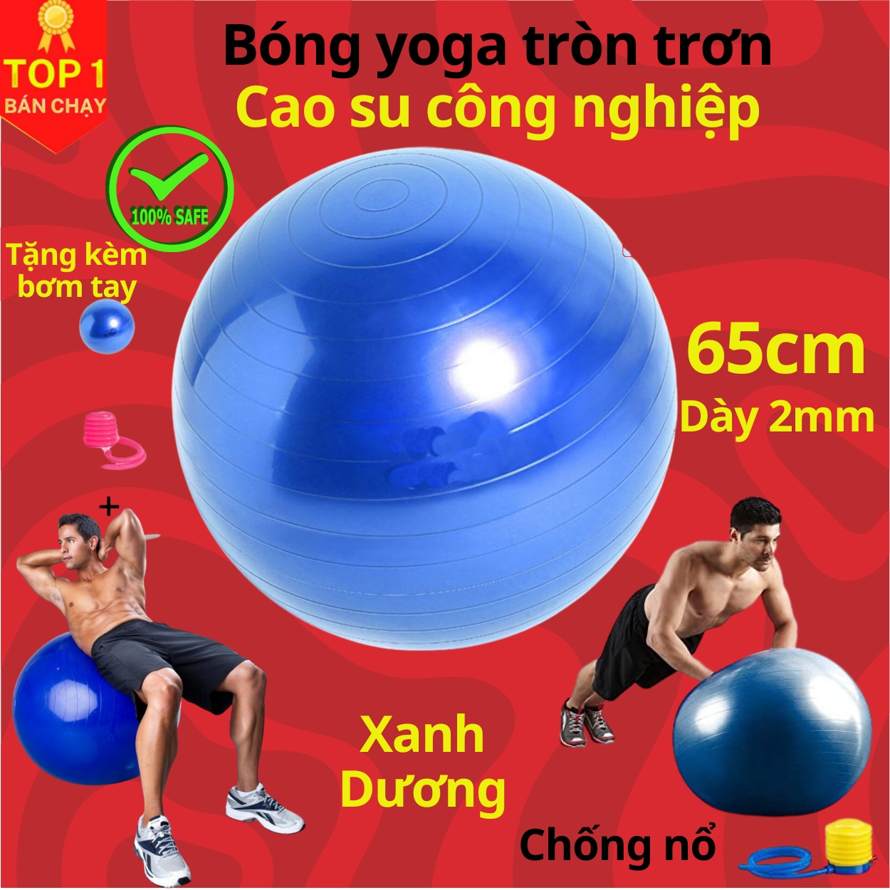 [HÀNG NHẬP KHẨU] Bóng tập Yoga trơn cao cấp 65cm - Bóng Yoga tròn chống nổ - Hàng chính hãng D Danido