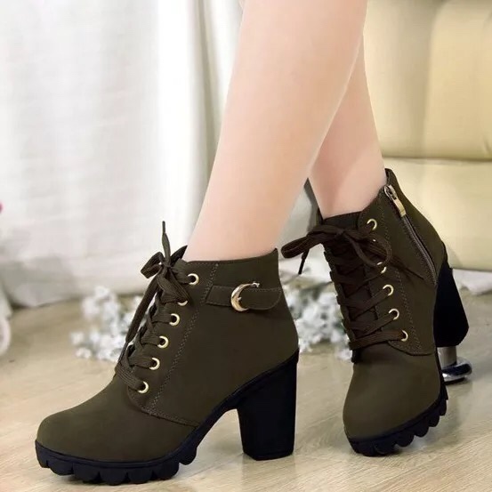 Giày Boot Nữ Da Lộn Khóa Kéo, Khuy Cài Cổ Giày Boot Nữ Da Lộn Khóa Kéo, Khuy Cài Cổ
