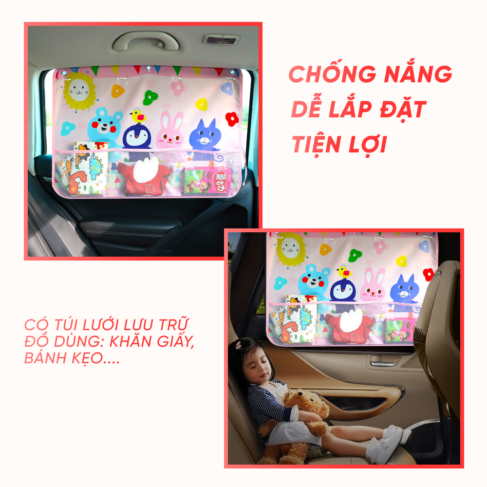 Màn che nắng cửa xe ô tô có miếng hút chắc chắn, rèm che nắng hoạt hình dễ thương vải siêu dày - giao mẫu ngẫu nhiên