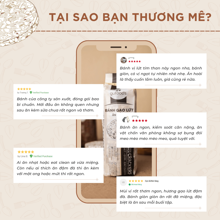 Bánh gạo lứt GUfoods (510g) - Không chiên dầu, Không đường, Từ gạo và ngũ cốc nguyên hạt, Lành mạnh, Phù hợp Eat clean, Ăn vặt healthy, Thực dưỡng, Tập gym, Thuần chay, Đa dạng hương vị