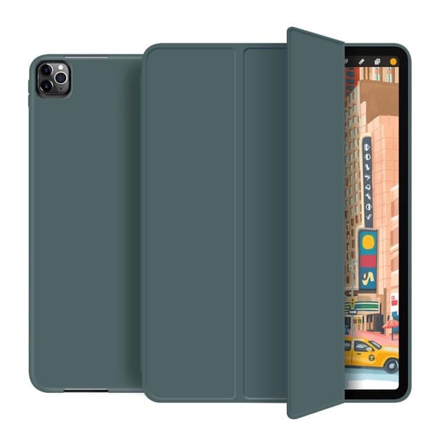 BAO DA SMART COVER SILICON, ỐP LƯNG SILICON CHO IPAD CÓ KHE CÀI BÚT APPLE PENCIL CHO IPAD 10.2 INCH, 10.5 INCH, IPAD PRO 11 INCH, IPAD AIR 4 10.9 INCH MÀU XANH RÊU