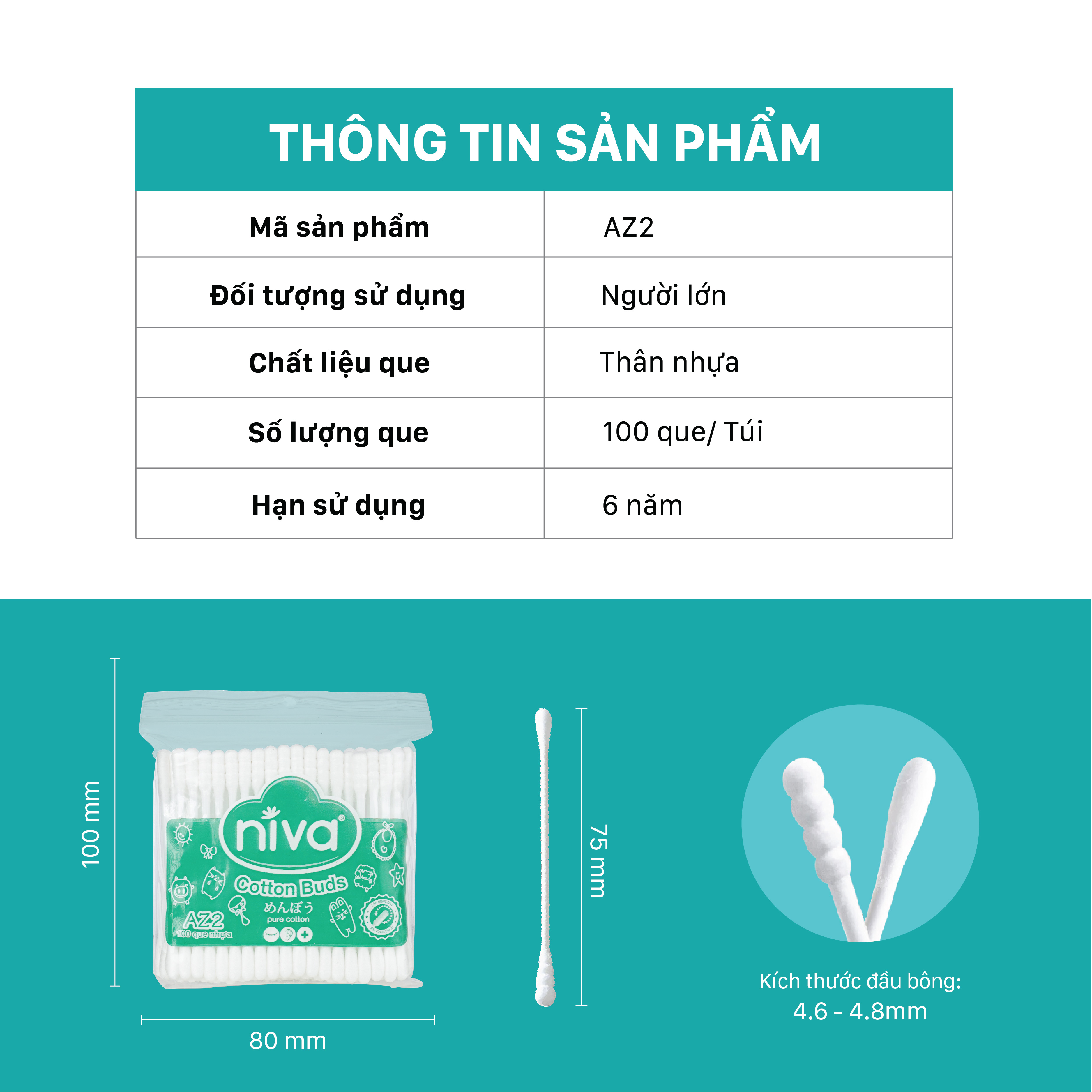 Tăm Bông NIVA Dành Cho Người Lớn Túi Zipper 100 Que Nhựa Az2