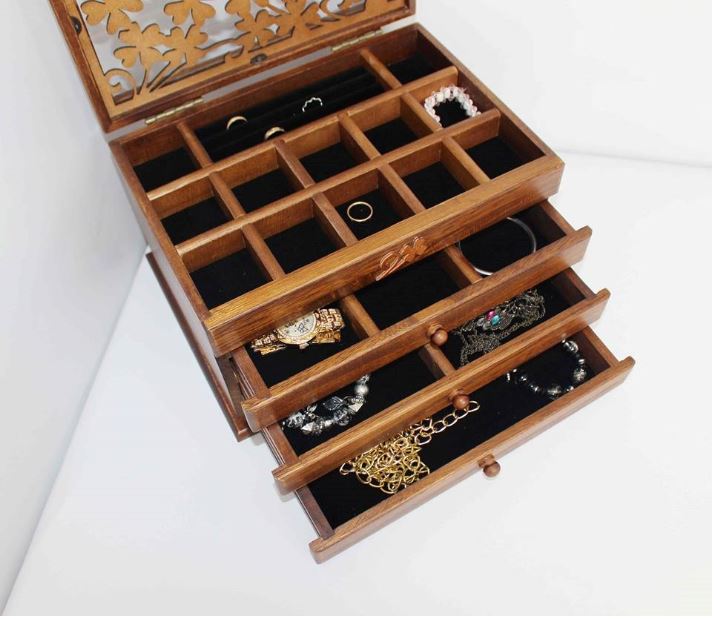Hộp Đựng Trang Sức Gỗ 4 Tầng Vintage