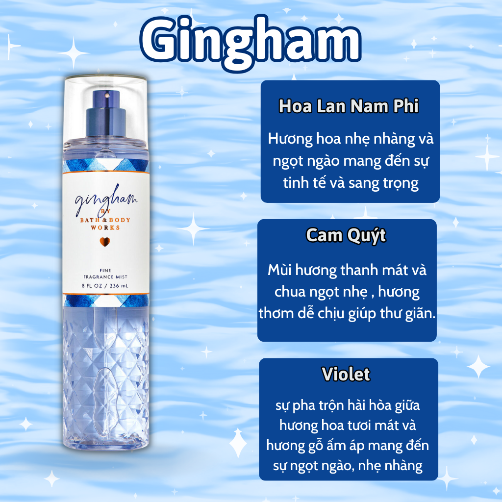 Body Mist Bath And Body Works Nam Nữ Chính Hãng Gingham, Xịt Thơm Body Toàn Thân Hương Nước Hoa 236ml