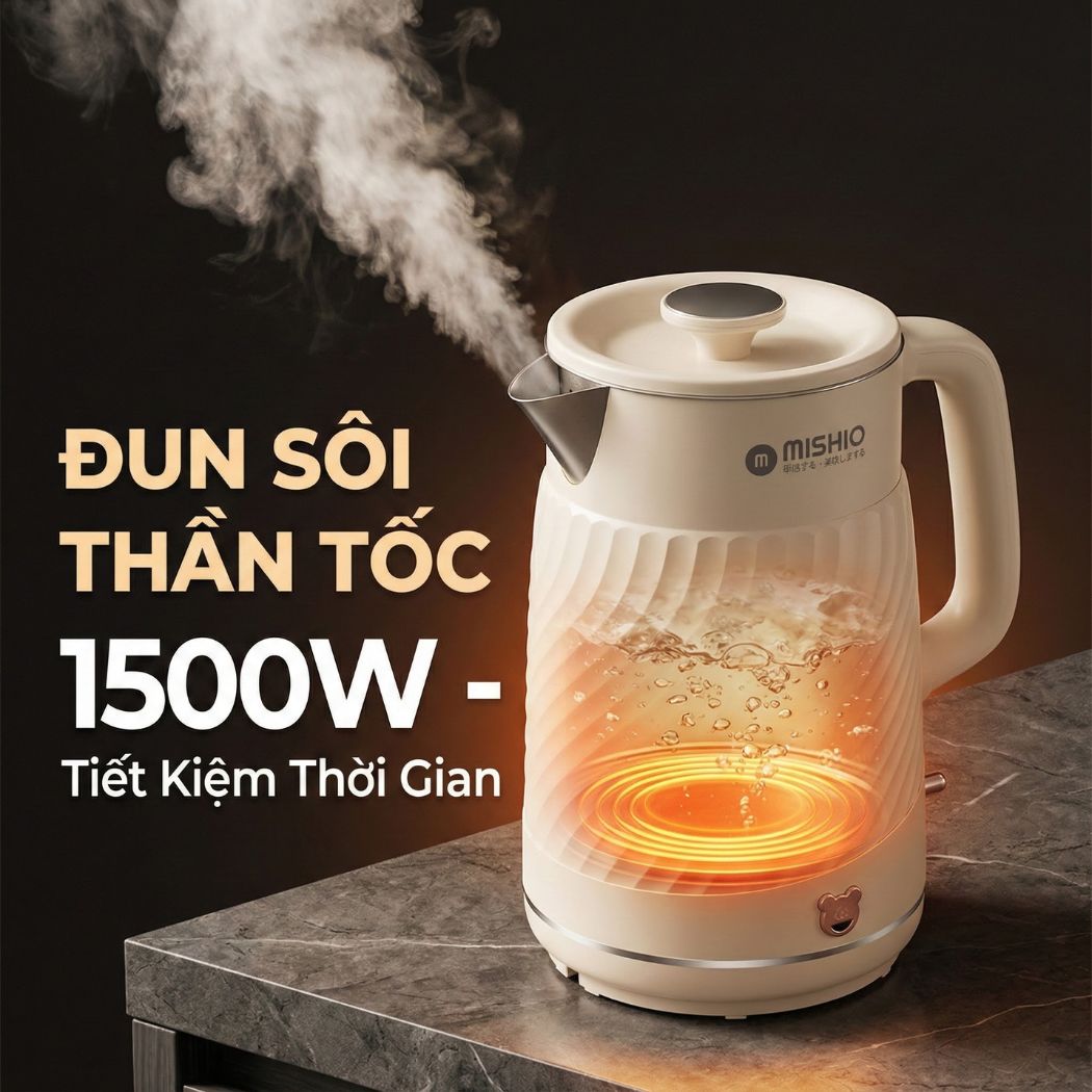 Ấm thuỷ giữ nhiệt 1.7 Lít Mishio MK385 inox 304 - hàng chính hãng