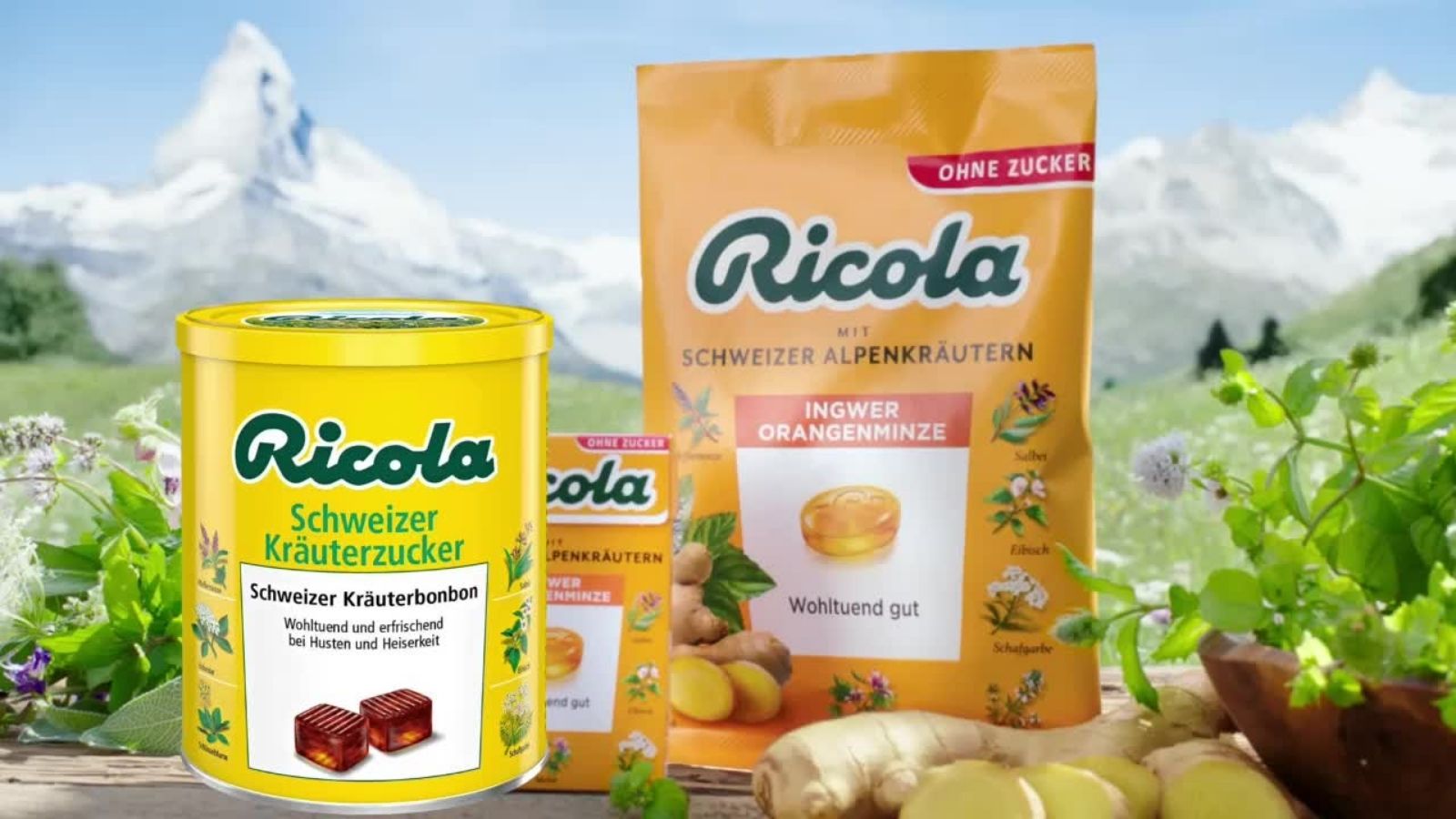 kẹo ngậm đau họng ricola shweizer krauterzucker chứa hỗn hợp 13 loại thảo mộc đem đến cảm giác dịu nhẹ và thơm mát cho vòm miệng và cổ họng 5