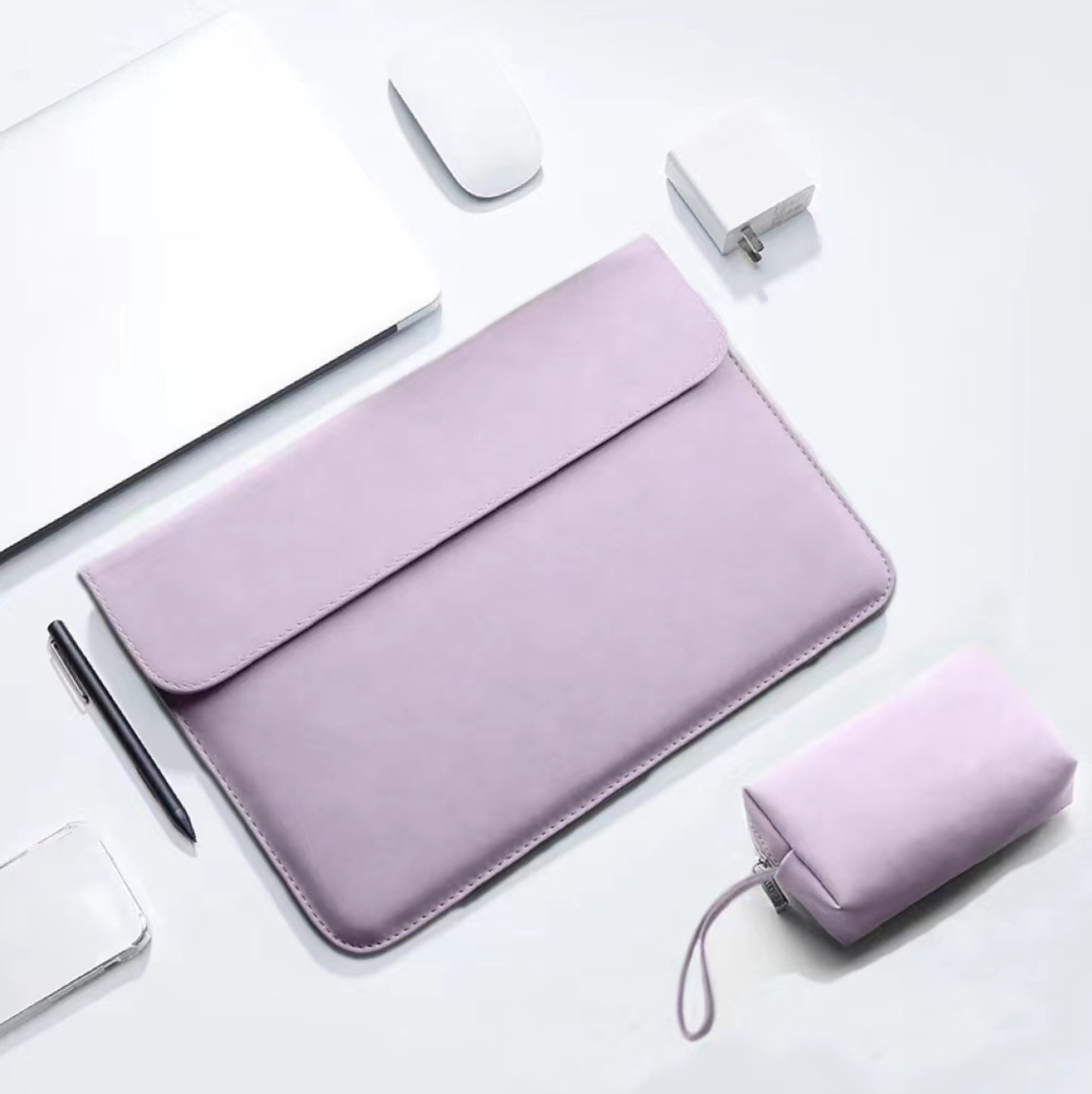 Bao da túi da cặp chống sốc, chống nước dành cho máy tính laptop, surface kèm ví đựng sạc chuột - Hàng chính hãng