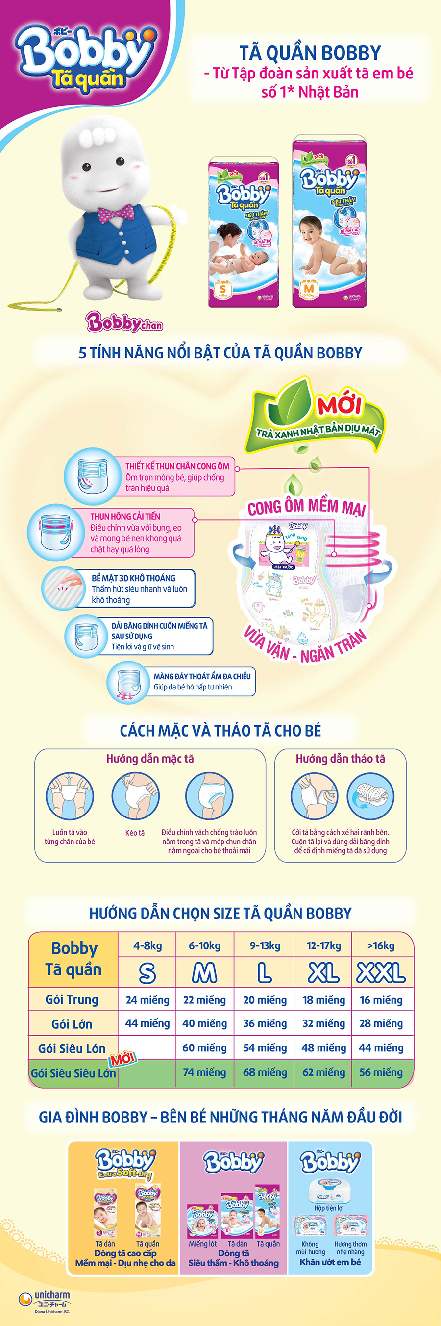 Tã Quần Bobby Gói Siêu Lớn M62 (62 Miếng) + 8 Miếng Cùng Size