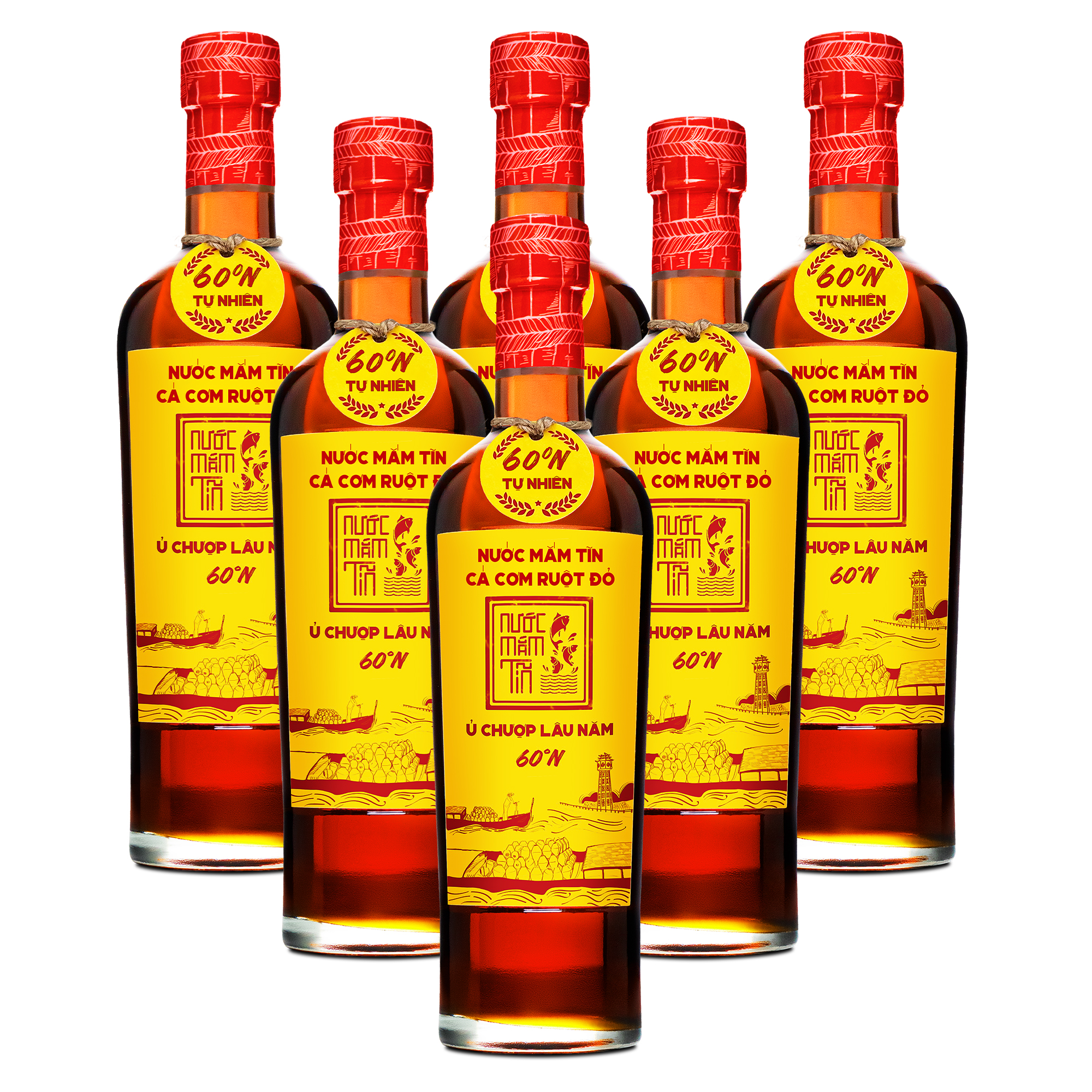 Đặc Sản Phan Thiết - [Thùng 6 Cá Vàng - 60N - 500Ml] Nước Mắm Tĩn Cá Cơm Ruột Đỏ Độ Đạm 60N Chai Thuỷ Tinh 500Ml Nước Mắm Truyền Thống