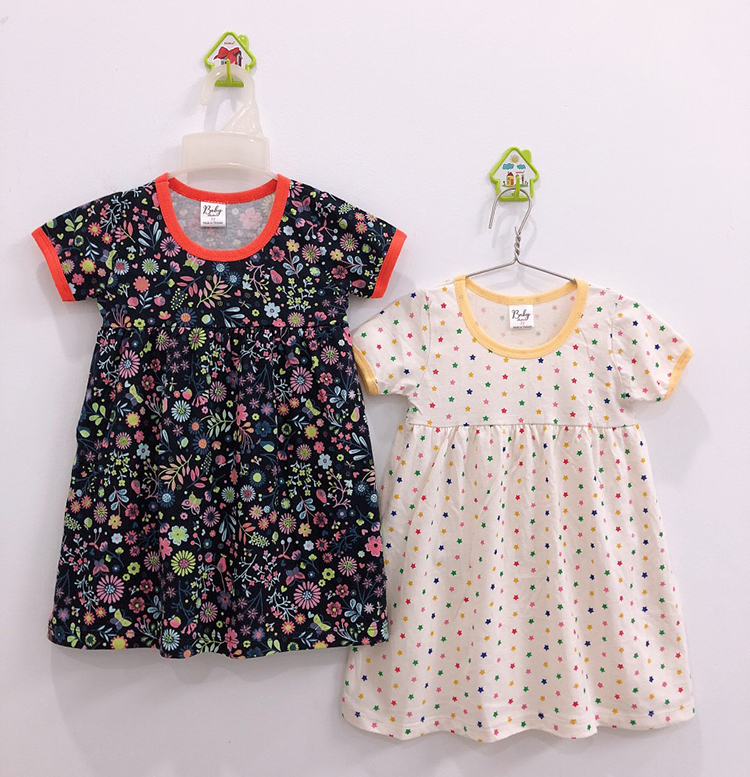 Combo 3 Đầm Thun Tay Ngắn Nhún Ngực Bé Gái Baby F0744