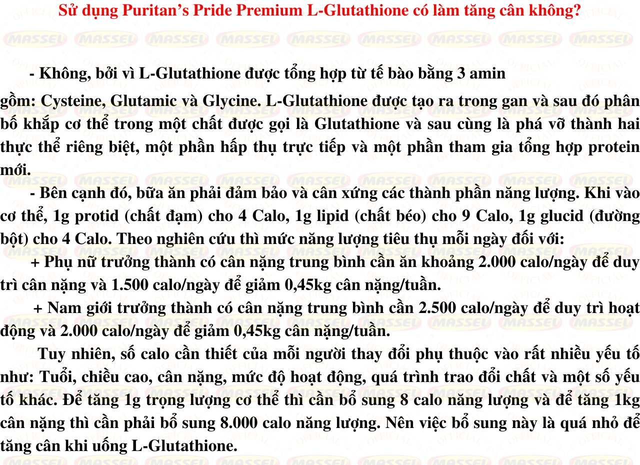 Viên uống trắng da Glutathione Puritan’s Pride Premium L-Glutathione 500mg Mỹ