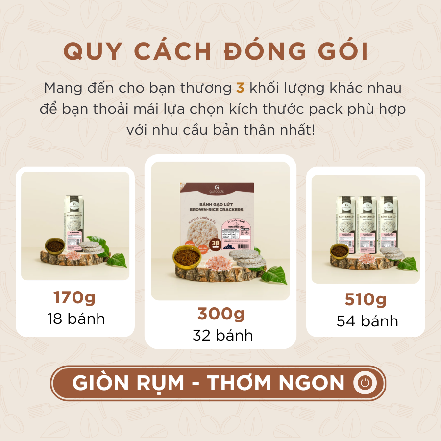 Bánh gạo lứt GUfoods (300g) - Không chiên dầu, Không đường, Từ gạo và ngũ cốc nguyên hạt, Lành mạnh, Phù hợp Eat clean, Ăn vặt healthy, Thực dưỡng, Tập gym, Thuần chay, Đa dạng hương vị