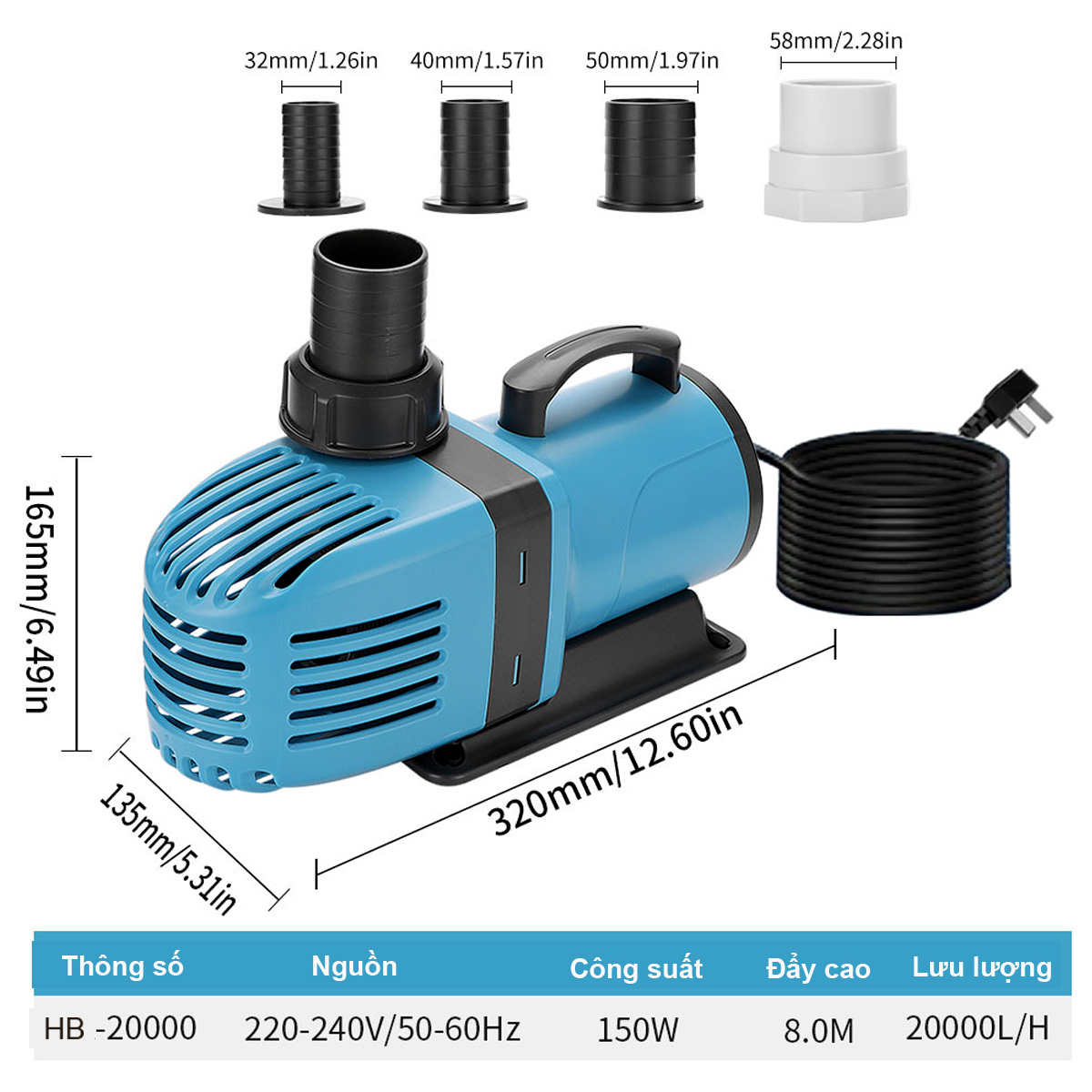 Máy bơm nước hồ cá HB-16000 HB-18000 HB-20000 HB-25000 cao cấp. BH uy tín