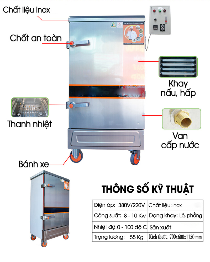 Tủ hấp giò chả bằng điện 10 khay Newsun (50 kg/mẻ) - không tủ điều khiển (Ảnh 7)